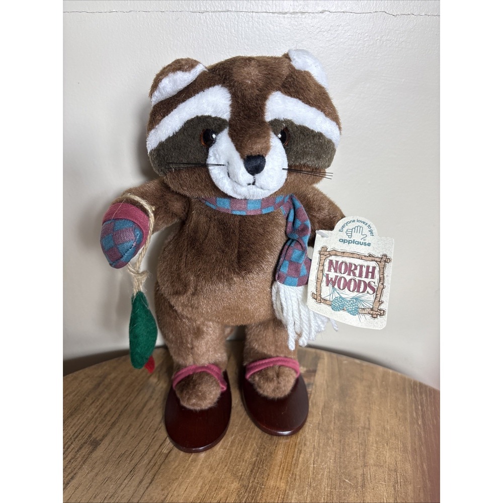 Vintage Applause North Woods Sherwood Raccoon Plush Toy with Tags Holiday